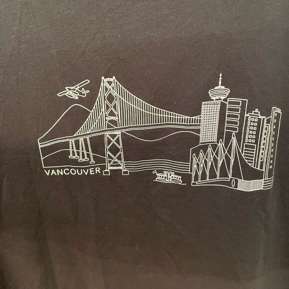 Lululemon TShirt Womens 6 Black 5 Year Basic Tee Vancouver Cityscape FLAWED - Picture 2 of 6